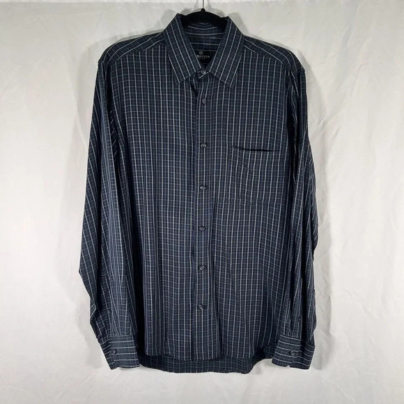 Bugatchi Uomo Dress Shirt men's Medium Black Plaid Button Up Long Sleeve - Picture 1 of 10